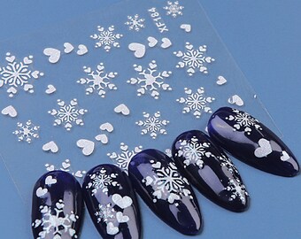 Nail Art Stickers Transfers Decals  Christmas White Glitter Snowflakes Snowflake Hearts (184)