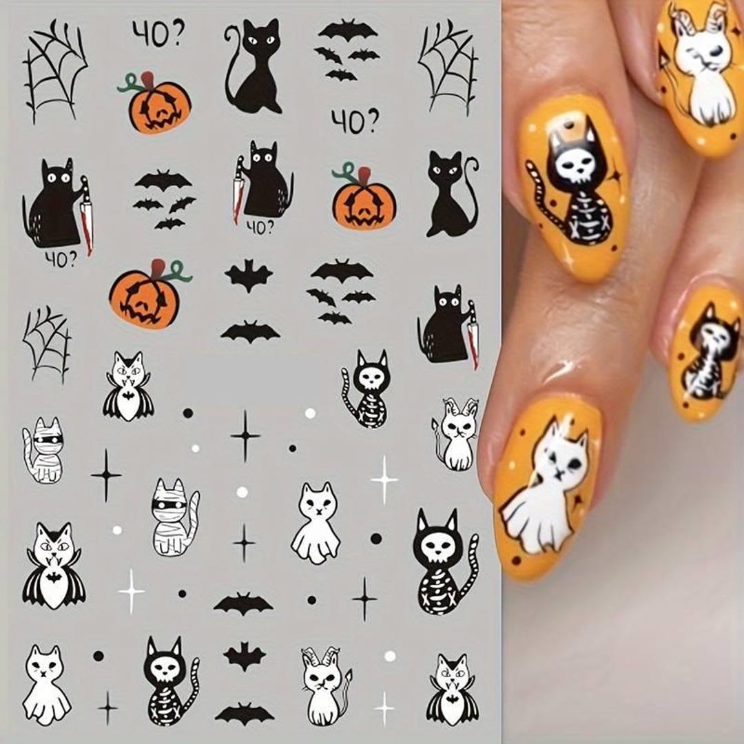 Halloween Nagelsticker – 5 Blätter, Selbstklebend, Mit Spinnen & Netzen