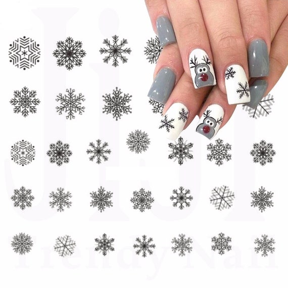 Buy Nail Art Water Decals Stickers Christmas Black Grey Snowflakes ...