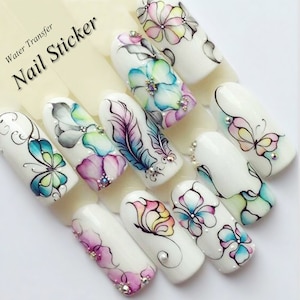 Nail Art Water Decals Stickers Transfers Spring Flowers Floral Butterflies (509)