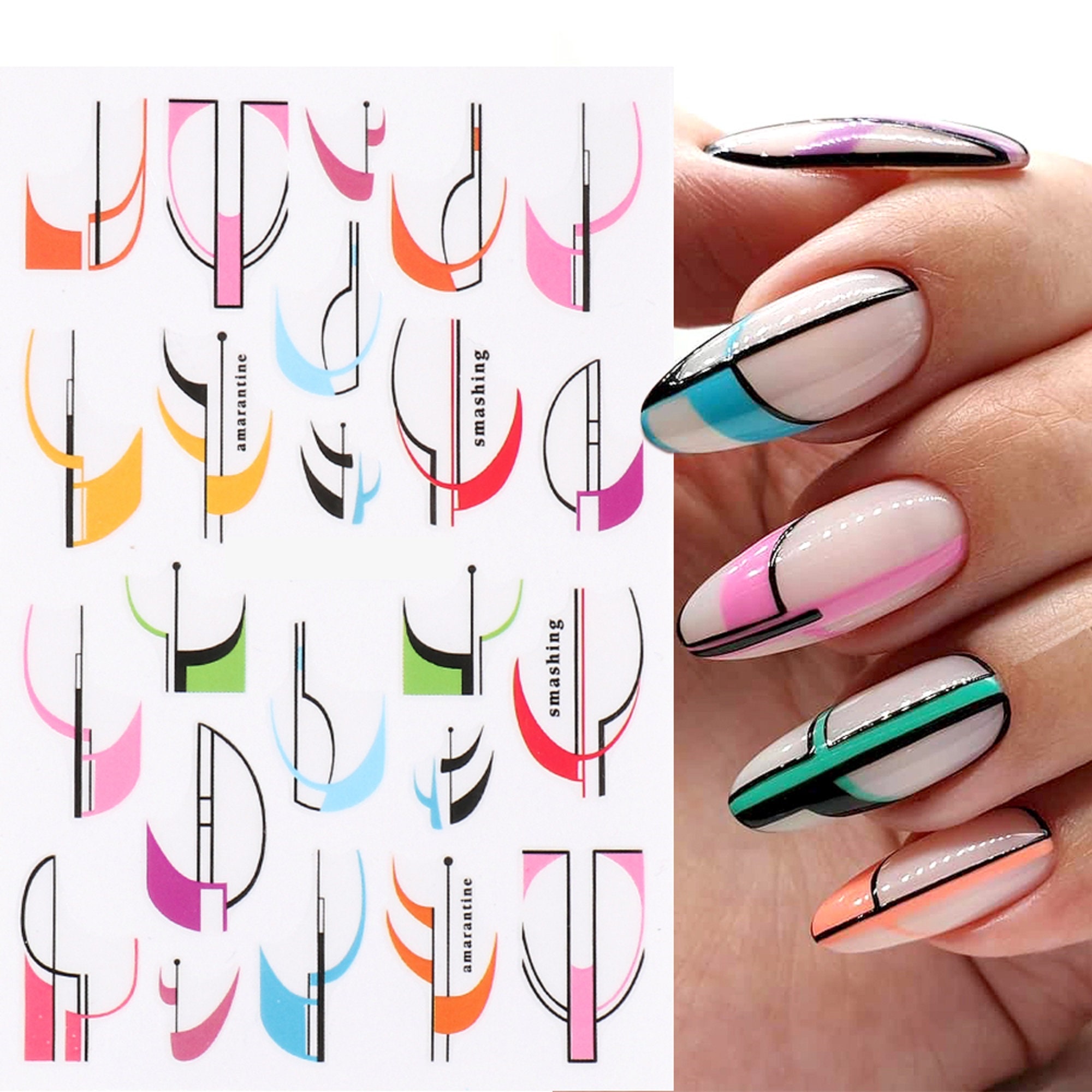 Buy Black and White Geometric Nail Art. Monochrome Hand Painted Abstract Nail  Art Press on Nails. Different Shapes and Lengths Available. Online in India  - Etsy