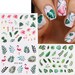 Nail Art Water Decals Stickers Transfers Spring Summer Green leaf leaves Floral Palm Trees Tropical Holidays Flamingo Flamingos 