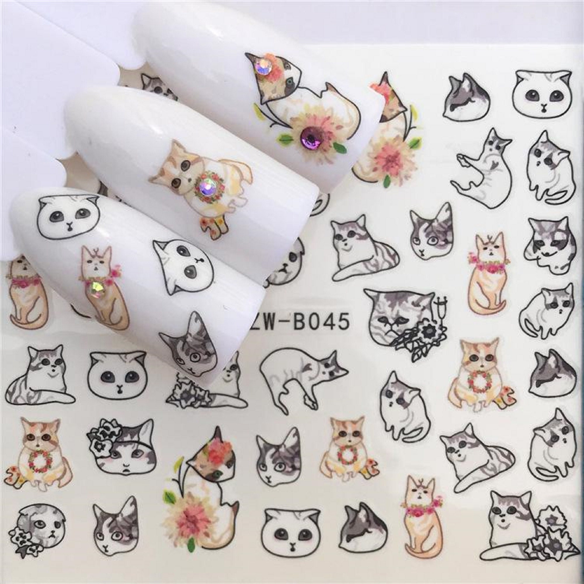 Kawaii Hello Kitty Nail Stickers Decals 2 Sheets Cartoon Characters Cat【A】