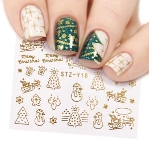 Nail Art Water Decals Stickers Metallic Gold Silver Christmas Snowflakes Reindeer Tree Santa Claus Snowman Baubles Gingerbread