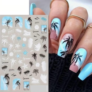 Nail Art Stickers Summer Palm Trees Tropical Holidays Vacation Exotic Beach Shells Starfish Waves Seagulls (NP43)
