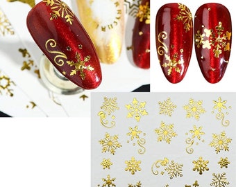 Nail Art Water Decals Stickers Christmas Gold Metallic Snowflakes (SY012G)