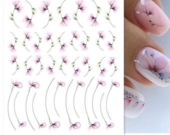 Nail Art Water Decals Stickers Transfers Spring Summer Flowers Floral Fern Leaf Petals (DP1411)