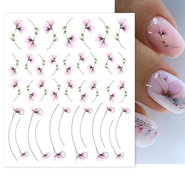Nail Art Water Decals Stickers Transfers Spring Summer Flowers Floral Fern Leaf Petals (DP1411)