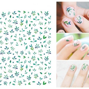 Nail Art Water Decals Stickers Transfers Spring Summer Green Botanical Flowers Floral Fern Leaf Floral (058)