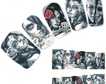 Nail Art Stickers Nail Water Decals Transfers Wraps Halloween Gothic Skull Goth  (186)