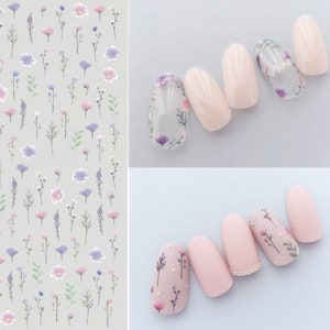 Nail Art Water Decals Stickers Transfers Spring Summer Water Effect Pretty Pink Blue Green Flowers Floral Petals Leaf Leaves (522)