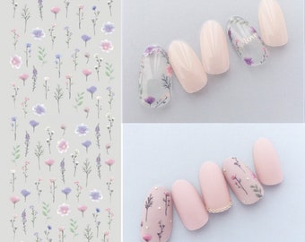 Nail Art Water Decals Stickers Transfers Spring Summer Water Effect Pretty Pink Blue Green Flowers Floral Petals Leaf Leaves (522)