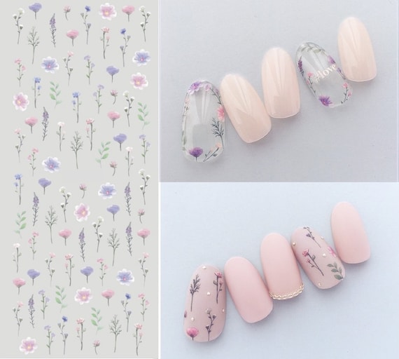 Nail Art Water Decals Stickers Transfers Spring Summer Water Effect Pretty Pink Blue Green Flowers Floral Petals Leaf Leaves (522)