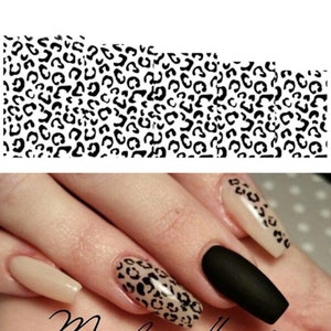 Nail Art Water Decals Stickers Transfers Black White Leopard Print Spots Animal Print image 1