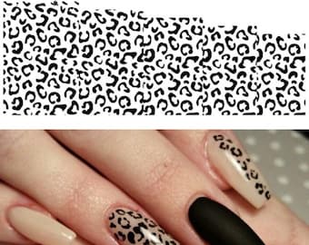 Nail Art Water Decals Stickers Transfers Black White Leopard Print Spots Animal Print