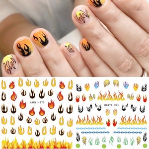 Nail Art Stickers Decals Transfers Halloween Black Red Orange Blue Green Fire Flames Hot Fiery Flames Fire Chain