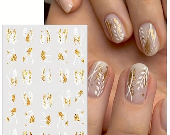 Nail Art Water Decals Stickers Transfers Spring Summer Flowers Floral Fern Leaf Glitter (PM141)