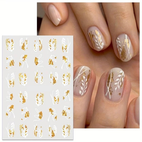 Nail Art Water Decals Stickers Transfers Spring Summer Flowers Floral Fern Leaf Glitter (PM141)