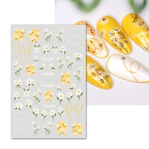 Nail Art Water Decals Stickers Transfers Spring Summer Flowers Floral Fern Leaf Petals Lace Daisy Daisies (SW19)