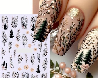 Nail Art Stickers Decals Transfer Winter Autumn Autumnal Fall Flowers Floral Leaf Leaves Fern Christmas Tree (CS174)
