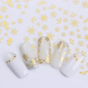 Nail Art Stickers Transfers Decals  Christmas Snowflakes Gold Stars (101G)