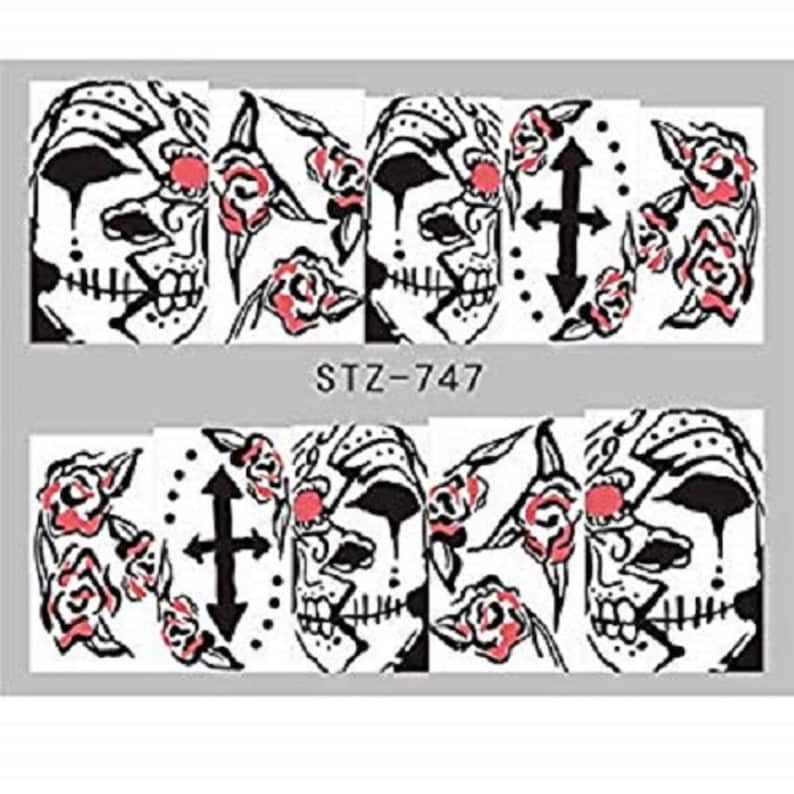 Nail Art Stickers Nail Water Decals Transfers Wraps Halloween Gothic Skull Goth image 5