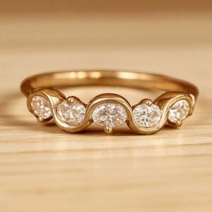 Marquise Moissanite Wedding Band: 14K Gold Dainty Stackable Eternity Ring