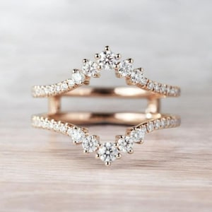 Unique Moissanite Double Curved Wedding Band Rose Gold Moissanite Ring Enhancer Stacking Matching Promise Custom Wedding Rings For Women