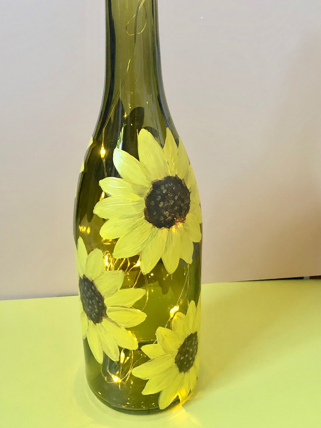Hand Painted Sunflower Wine Bottle Lights Hand Painted Yellow Pansies