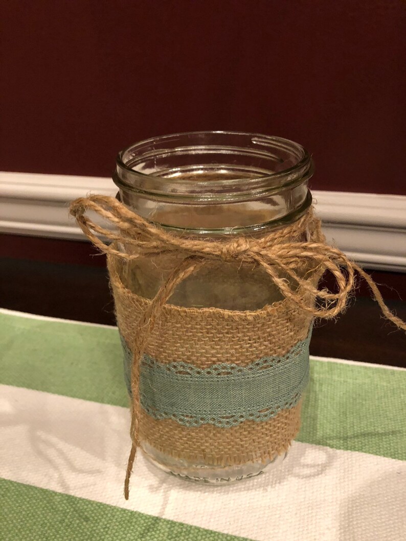 Teal Rustic Mason Jar Centerpieces Set of Three Etsy