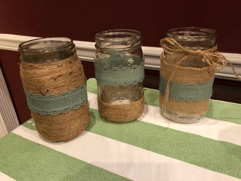 Teal Rustic Mason Jar Centerpieces Set of Three Etsy