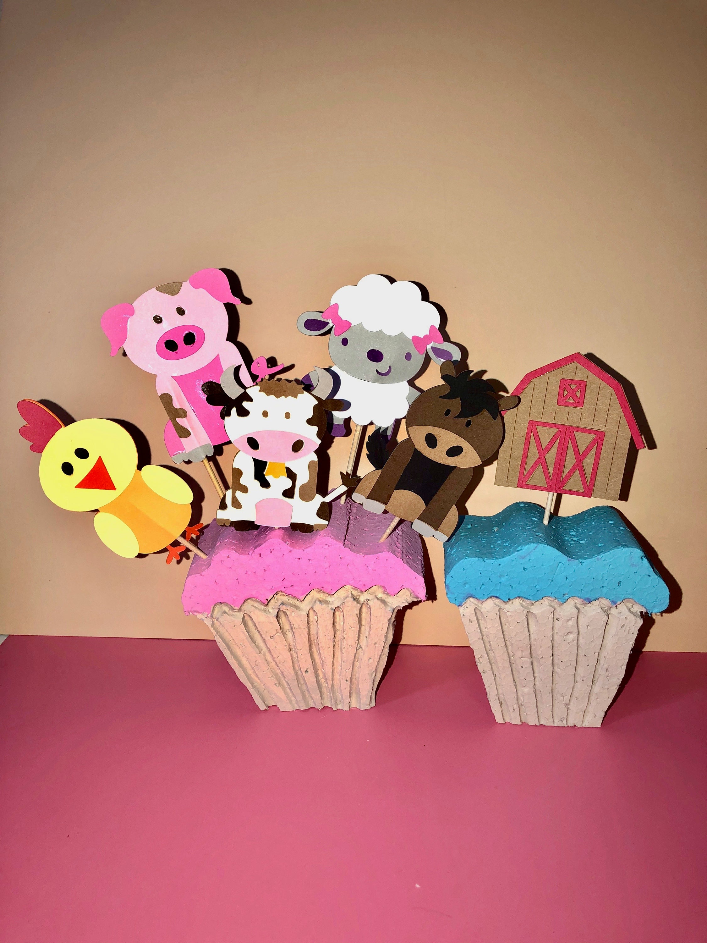 Farm Animals Cupcake Toppers Birthday Party Cow Cupcake Etsy