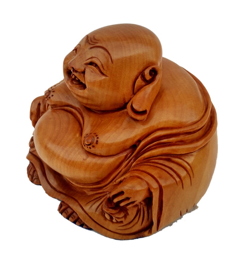 Laughing Buddha Statue /Wooden Hand Carved / Handmade / Home Etsy