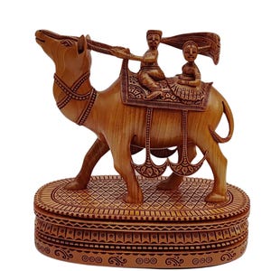 Wooden Camel Statue 8 Inch, Super Fine Hand Carved Sculpture in Wood, Prosperity and Good Luck Gift, Positive Energy in the Home
