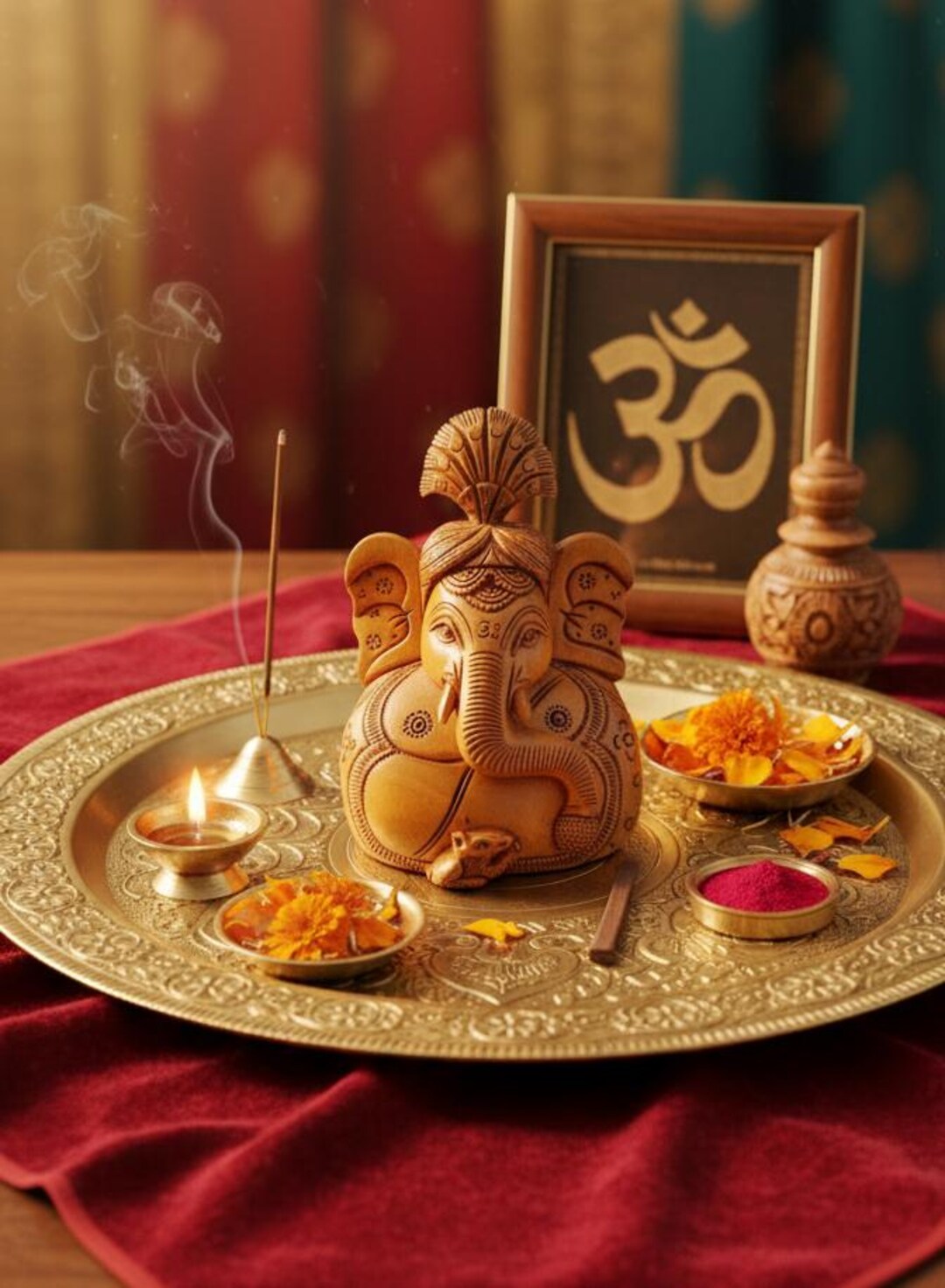 木製のガネーシャ像 4インチ、ガネーシャ神の偶像、木製の超精巧な