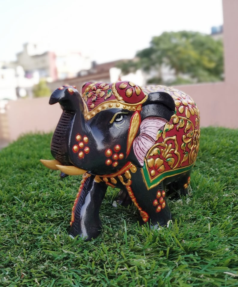 Bedroom L X W X H 14 X 7 X 10 CM Elephant With Trunk Up In Wooden Multi color Hand carved Gifts /& Animal Figurines Decor Living