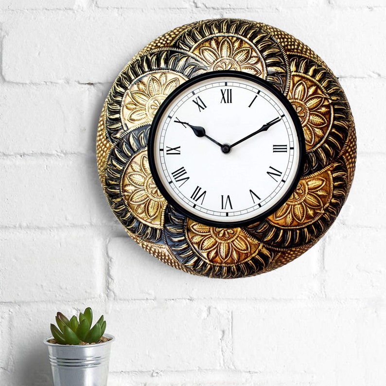 Antique Wall Clock Wooden & Brass Handcrafted /Beautiful Etsy