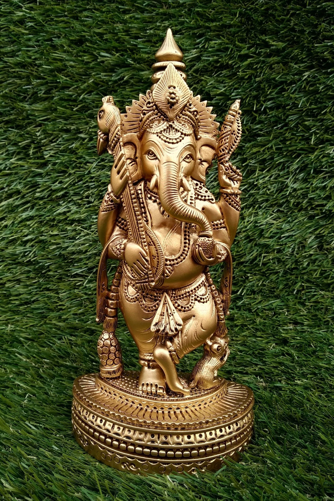Ganesha Statue in Fine Wooden Hand Carved 8 Inch, Golden Color ...