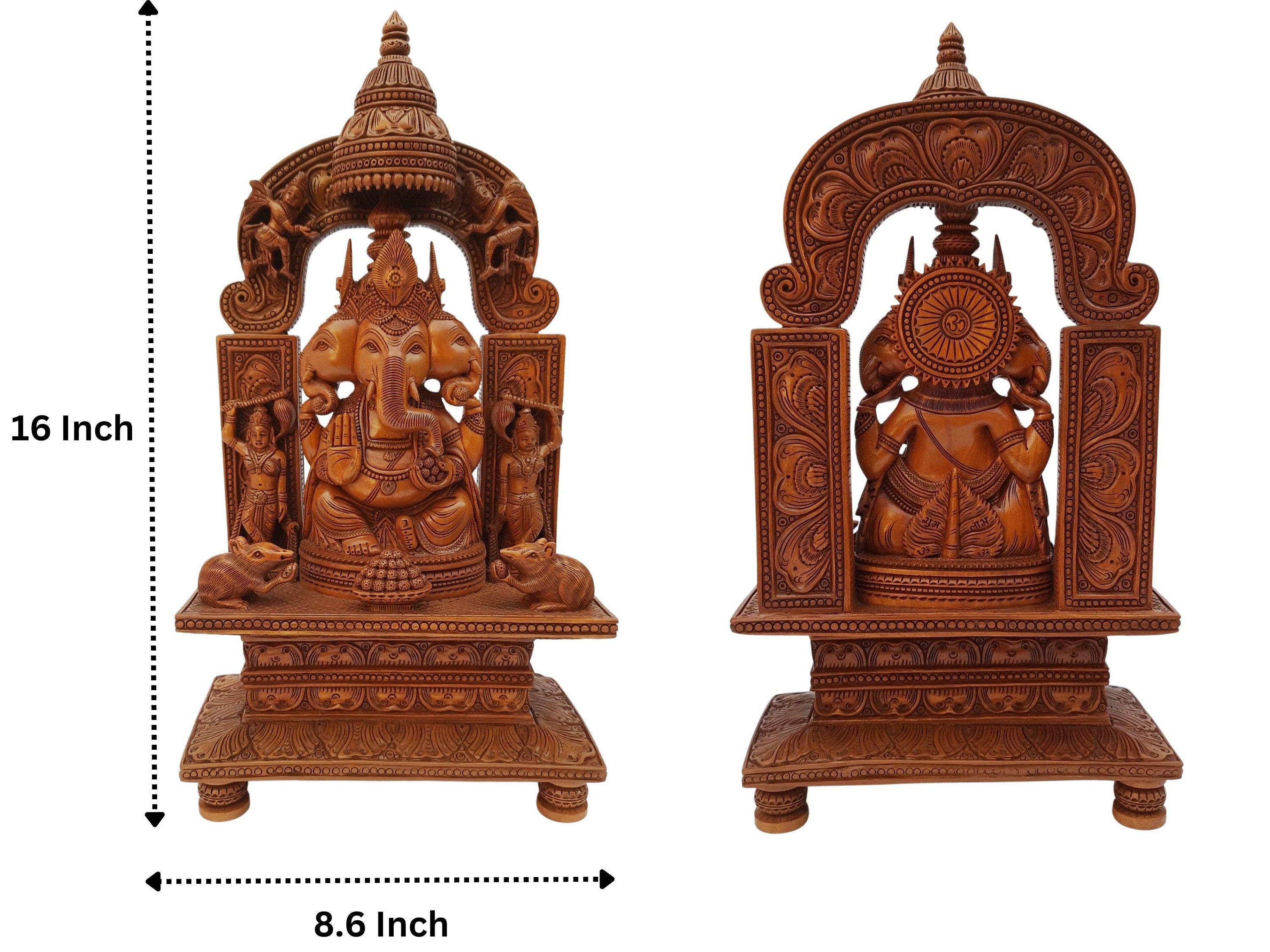 ガネーシャ神像 16インチ 木製ガンパティアイドル 超精巧な木製手彫り