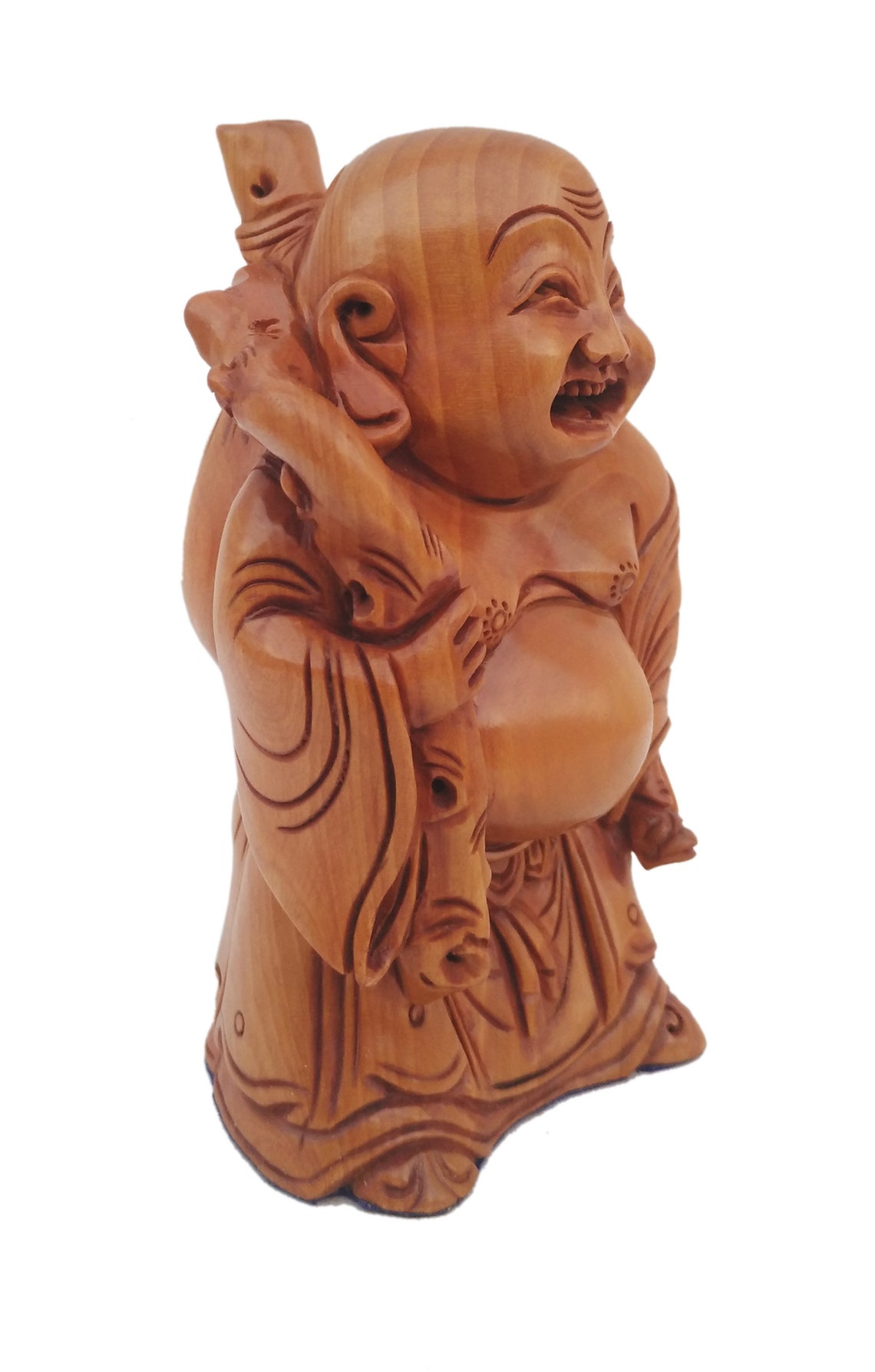 Laughing Buddha Statue /Wooden Hand Carved / Handmade / Home Etsy