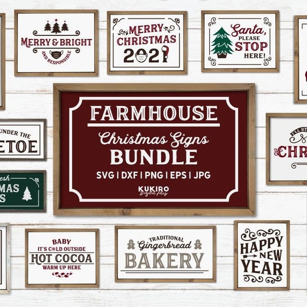 Farmhouse Christmas Signs SVG Bundle - Christmas Bundle SVG - Rustic Christmas Porch and Home Decor SVG Cut files
