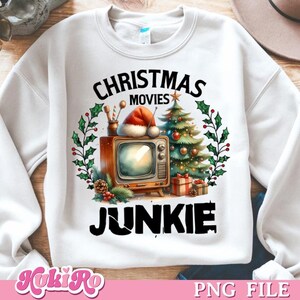 Accro aux films de Noël PNG Noël vintage drôle PNG Tv rétro sapin de Noël vintage PNG T-shirt films de Noël d'amour des années 90, 80, 70 et 50 Png
