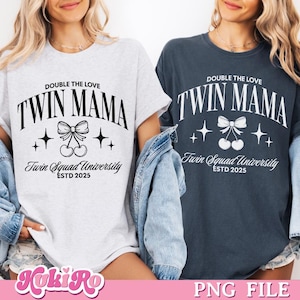 Jumeaux maman PNG Double l'amour, maman de jumeaux est 2025 Maman preppy université png Première fois Jumeaux maman vieil argent Coquette cerise Grossesse png