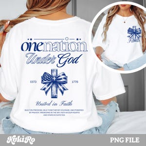 One Nation Under God rood patriottisch christelijk 4 juli geloof png United in Faith ontwerp voor- en achterkant png VS oud geld typografie png