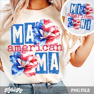American Mama Mini png patriottische bloem 4 juli bloemen VS moeder moeder dochter bijpassende shirtontwerp grunge noodlijdende Memorial Day png