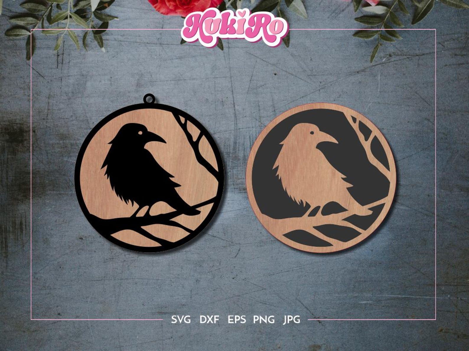Rabe Silhouette Laser Cut Datei | Zweilagiger Rabe auf Baum Ornament ...