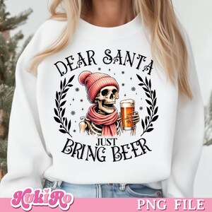 Caro Babbo Natale, porta solo birra PNG Divertente Natale Vintage Birra PNG Retro Natale PNG Alcol Natale Sublimazione Divertente Scheletro teschio PNG