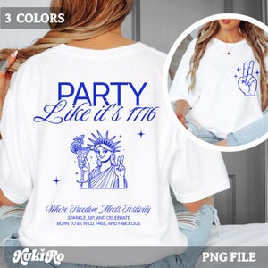 Party Like It's 1776 png grappige cocktail Vrijheidsbeeld Fourth Of July VS png oud geld typografie minimalistische doodle voor- en achterkant png