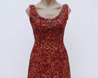 Vintage VTG 50s 60s Handmade Floral Glass Beads A-line Party Cocktail Dress XS! Hostess Holiday