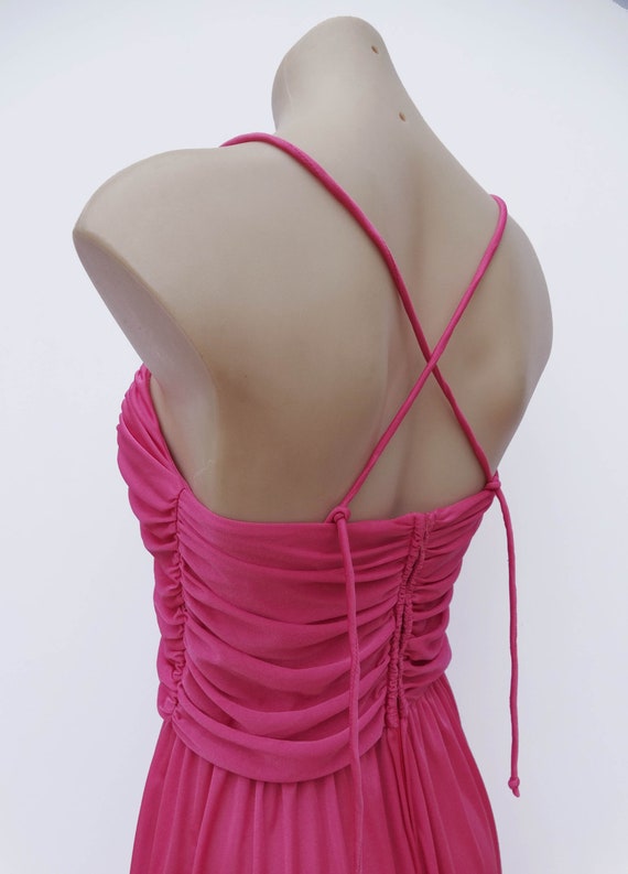 Vintage VTG 70s Hot Pink Strappy Coffin Bodice Po… - image 6